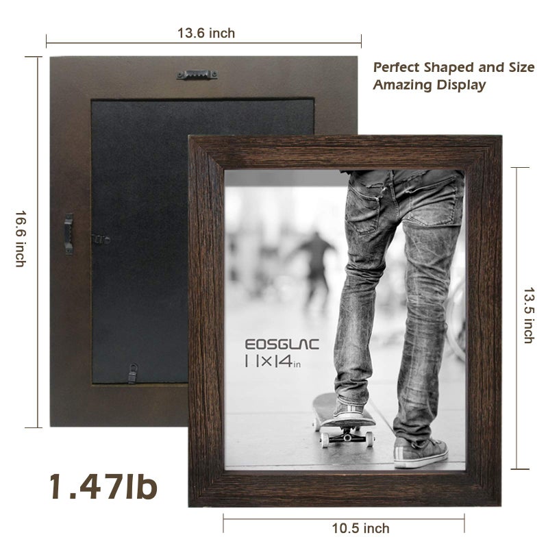 Eosglac Rustic Picture Frames 11x14, Weathered Dark Brown Reclaimed Look Wooden Photo Frame with Plexiglass Front, Wall Mounting Display - Image 3